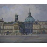 AXEL JOHANSEN (DANISH, 1872-1938) OIL PAINTING ON CANVAS The Amalienborg Palace, Copenhagen Signed