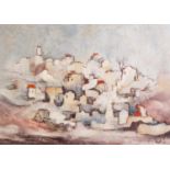 AMID OIL PAINTING ON CANVAS View of a hill village Signed and dated (19)'78 19 1/4in x 27in (49 x