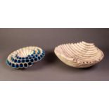 LISA ELLUL, TWO MODERN STUDIO POTTERY BOWLS, constructed of tubes, one with blue painted