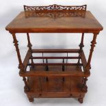 VICTORIAN LINE INLAID BURR WALNUT MUSIC CANTERBURY, the rounded oblong top with short, pierced back,