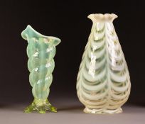 TWO PIECES OF JAMES POWELL VASELINE GLASS, a LIGHT SHADE, and a ‘JACK IN THE PULPIT VASE