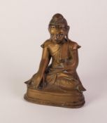 19th CENTURY THAI BRASS BUDDHA seated in the Calling the Earth to Witness pose, with the left hand