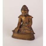 19th CENTURY THAI BRASS BUDDHA seated in the Calling the Earth to Witness pose, with the left hand