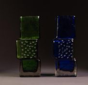 TWO WHITEFRIARS STYLE ?DRUNKEN BRICKLAYER? LARGE MOULDED GLASS VASES,
