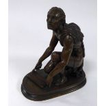 RON LIOD SAUVAGE, PATINATED BRONZE SEMI NAKED FIGURE OF THE ROMAN GOD SATURN, modelled kneeling