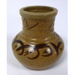 WILLIAM STAITE MURRAY STUDIO POTTERY VASE, of squat form with slightly waisted neck, painted in