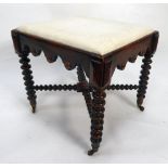 VICTORIAN FOOTSTOOL GRAIN PAINTED AS ROSEWOOD, the drop-in, padded oblong top covered in white