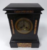 VICTORIAN BLACK SLATE MANTLE CLOCK, the 4? Arabic dial powered by an eight day drum shaped movement,