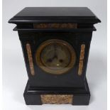 VICTORIAN BLACK SLATE MANTLE CLOCK, the 4? Arabic dial powered by an eight day drum shaped movement,