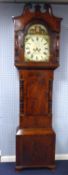 EARLY NINETEENTH CENTURY CROSSBANDED AND FLAME CUT MAHOGANY LONGCASE CLOCK SIGNED JNo JARVIS,