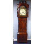 EARLY NINETEENTH CENTURY CROSSBANDED AND FLAME CUT MAHOGANY LONGCASE CLOCK SIGNED JNo JARVIS,