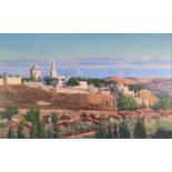 LUDWIG BLUM (1891 - 1974) OIL PAINTING ON CANVAS Panoramic view of Jerusalem Signed and dated 1959