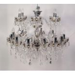 IMPRESSIVE PAIR OF MODERN BOHEMIAN CUT CRYSTAL EIGHTEEN BRANCH CHANDELIERS, each of two tier form (