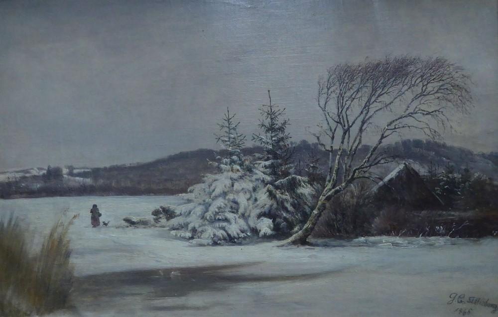 J.G. SILKEBORG? (NINETEENTH CENTURY DANISH SCHOOL) OIL PAINTING ON CANVAS Winter landscape with