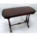 VICTORIAN BURR WALNUT AND EBONISED OCCASIONAL TABLE, the rounded oblong top above a conforming,