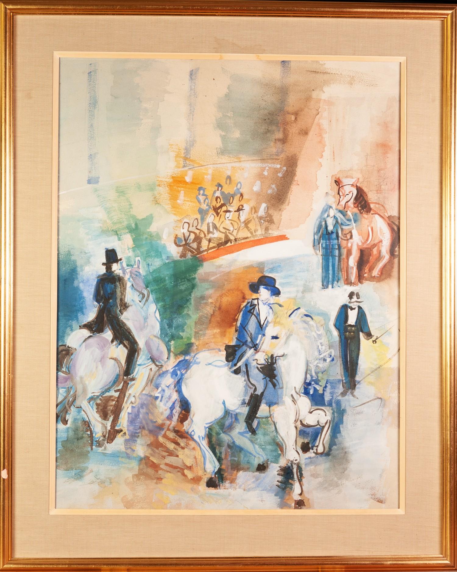 JEAN DUFY (1888 - 1964) GOUACHE DRAWING Circus scene with ringmaster, equestrian figures and - Image 2 of 2