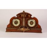 LATE VICTORIAN GILT METAL MOUNTED OAK COMBINATION DESK CLOCK, ANEROID BAROMETER AND MERCURY