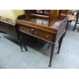 A MAHOGANY DRESSING TABLE WITH LIFT-OFF TRAY TOP, TWO DRAWERS, ON SQUARE TAPERING LEGS, 2?6? WIDE