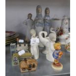 TWO WADE POTTERY MINIATURE BUILDINGS AND TWO OTHERS,  LLADRO, SPANISH PORCELAIN FIGURE OF THE VIRGIN