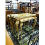 A NEST OF TWO MARBLE EFFECT AND GILT METAL COFFEE TABLES (2)