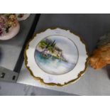 A CHINA PLAQUE, HAND PAINTED WITH AN ITALIAN LAKE SCENE, SIGNED AND DATED J.M. HALKHEAD 1996