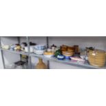 A LARGE QUANTITY OF CHINA AND POTTERY KITCHEN WARES, VIZ PLATES, BOWLS, DISHES ETC......