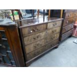 GEORGE III MAHOGANY CHEST OF TWO SHORT AND THREE GRADUATED LONG DRAWERS, WITH BRASS SWAN NECK DROP