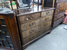 GEORGE III MAHOGANY CHEST OF TWO SHORT AND THREE GRADUATED LONG DRAWERS, WITH BRASS SWAN NECK DROP