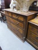 ANTIQUE OAK CHEST OF TWO SHORT AND THREE LONG DRAWERS WITH BRASS LOOP HANDLES (A.F.)