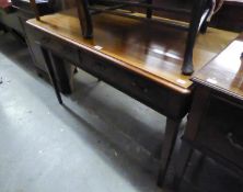 GEORGIAN STYLE MAHOGANY WRITING TABLE, OBLONG WITH TWO DRAWERS, ON SQUARE TAPERING LEGS