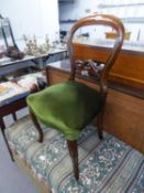 VICTORIAN WALNUT BALLOON BACKED SINGLE CHAIR, ON FRENCH CABRIOLE FRONT SUPPORTS