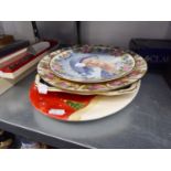 MASONS ?MANDALAY? STONE CHINA SQUARE DISH; A POTTERY OVAL SNOWMAN PLATE; A ?QUEEN MOTHER? PLATE