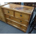 VICTORIAN PINE CHEST OF TWO SHORT AND TWO LONG DRAWERS WITH REPLACEMENT BRASS PATERAE AND RING