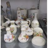 TWO AYNSLEY CHINA ?COTTAGE GARDEN? PATTERN BISCUIT BARRELS AND LIDS; A CREAM JUG, SUGAR BASIN AND