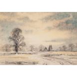 DAVID HEADON (Havant, Hants.) TWO WATERCOLOUR DRAWINGS 'Winter landscape - near Ashford, Kent'