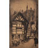 FRANK LOVEL T.H.GREENWOOD (TWENTIETH CENTURY) TWO ARTIST SIGNED ETCHINGS Street scene with