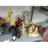 A SELECTION OF FIGURES TO INCLUDE; A LARGE CLOWN, A ROYAL ALBERT' 'COUNTRY ROSES' FIGURE OF A LADY