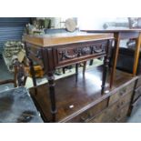 A MAHOGANY OBLONG LAMP TABLE WITH FESTOON CARVED APRON