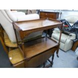 A BLIND FRET CARVED MAHOGANY TWO TIER TEA TROLLEY