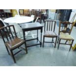 OAK BARLEY TWIST OCCASIONAL TABLE with oblong top and THREE DINING CHAIRS (2+1), (4)