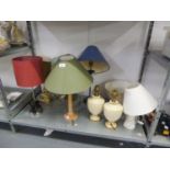 EIGHT VARIOUS TABLE LAMPS AND SHADES