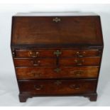 GEORGE III OAK AND MAHOGANY CROSSBANDED BUREAU, of typical form, the interior fitted with drawers