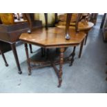 VICTORIAN WALNUT OCTAGONAL CENTRE TABLE, ON FOUR TURNED LEGS JOINED BY GALLERIED SALTIRE STRETCHERS