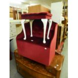 AN OTTOMAN BOX/SEAT, BUTTON UPHOLSTERED IN CRIMSON VELVET AND A DRESSING TABLE STOOL  (2)