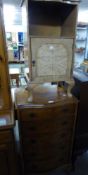 GOOD QUALITY BURR WALNUTWOOD CHEST OF FIVE DRAWERS, HAVING DROP LOOP HANDLES, ON BRACKET FEET AND