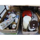 A BOX MIXED CERAMICS, LAMPS ETC.  AND SMALL ITEMS OF  ELECTRICAL GOODS, VIZ HOME HUB
