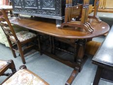 BEVAN FUNNELL ELM D-END EXTENDING DINING TABLE, ON TWO ED STANDARDS AND CHEVAL FEET, JOINED BY A