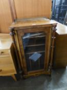 A BURR WALNUTWOOD INLAID MUSIC CABINET WITH GLASS DOOR AND GALLERY TOP (A.F.)