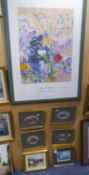 EIGHT VARIOUS SMALL COLOUR PRINTS, FRAMED AND GLAZED AND A LARGE COLOUR PRINT/POSTER, FRAMED AND