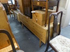 TEAK SIX DRAWER DRESSING TABLE, HAVING SMALL WOOD KNOB HANDLES AND A MATCHING HEADBOARD AND TWO